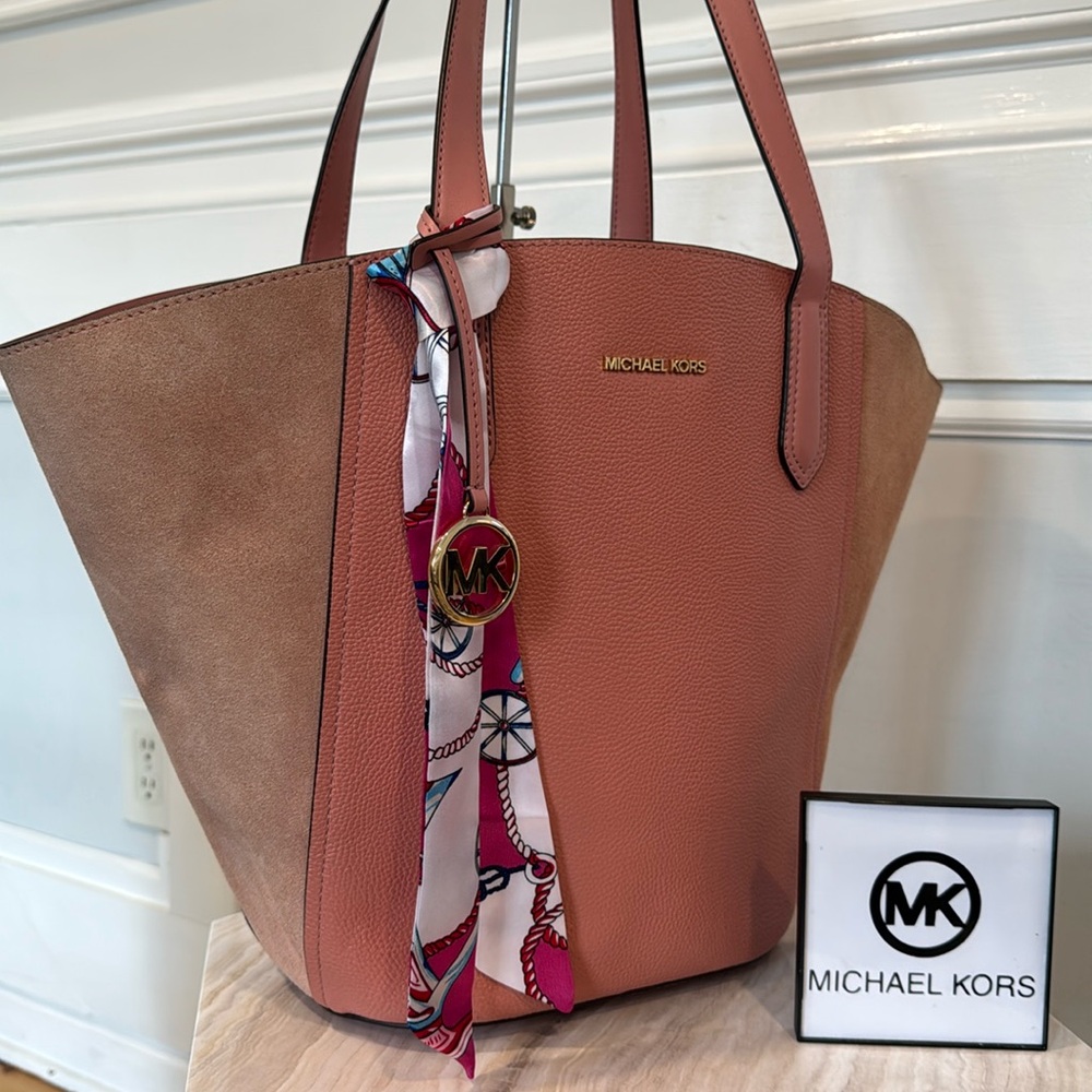 Michael Kors Portia Pink Suede Leather Tote